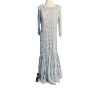 Pisarro Nights Beaded Gown Silver Mesh Formal Maxi Dress Art Deco Wedding 8 New